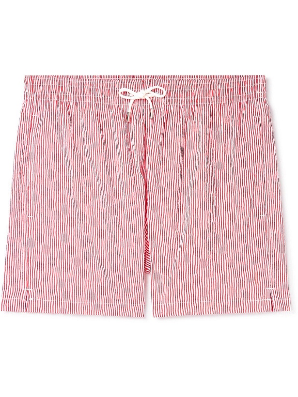 Photo: Canali - Straight-Leg Short-Length Striped Seersucker Swim Shorts - Red