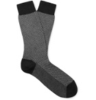 Ermenegildo Zegna - Micro-Checked Stretch Cotton-Blend Socks - Black