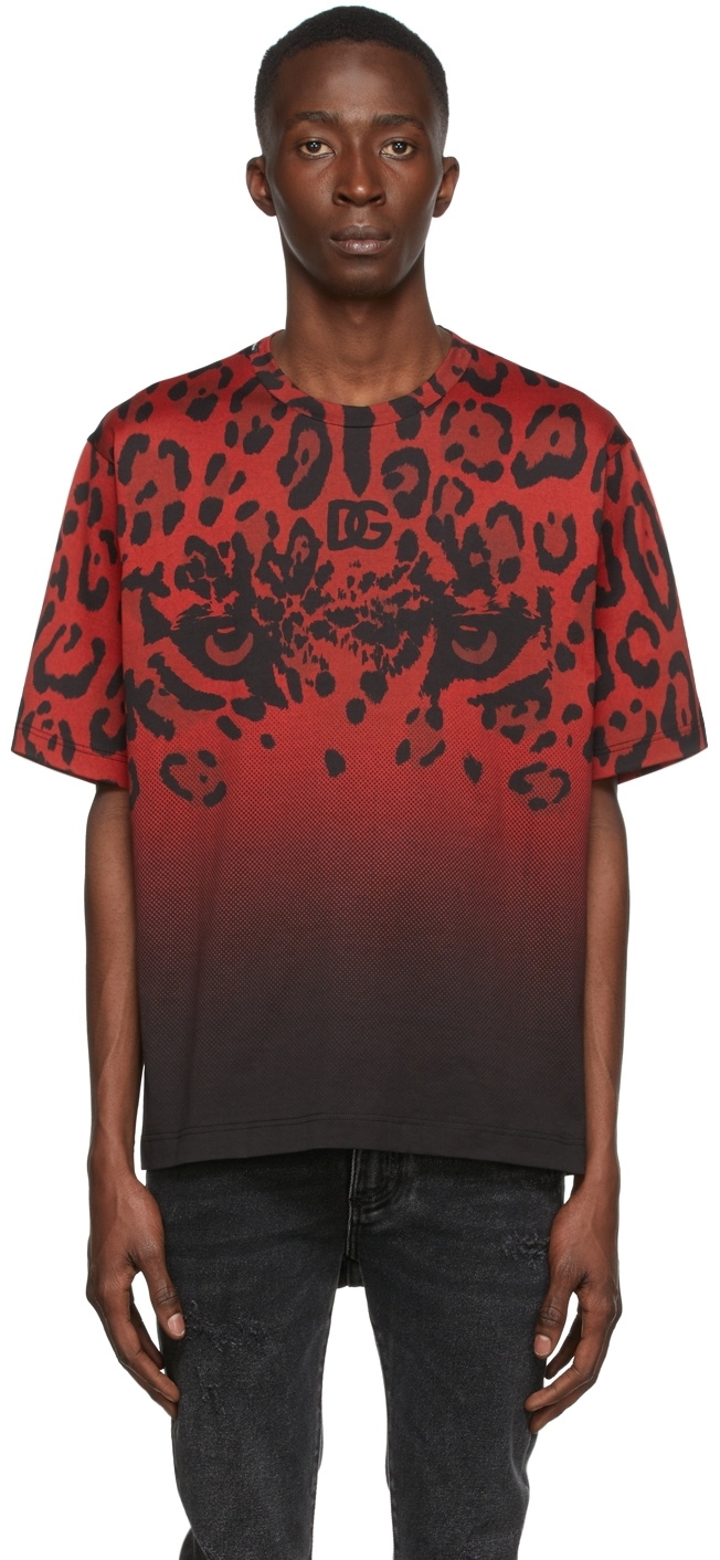 Dolce & Gabbana Red & Black Leopard & Polka Dot T-Shirt Dolce