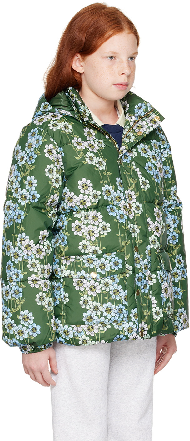 Mini Rodini Kids Green Daisys Puffer Jacket