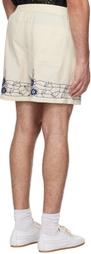 HARAGO Off-White Floral Embroidered Shorts