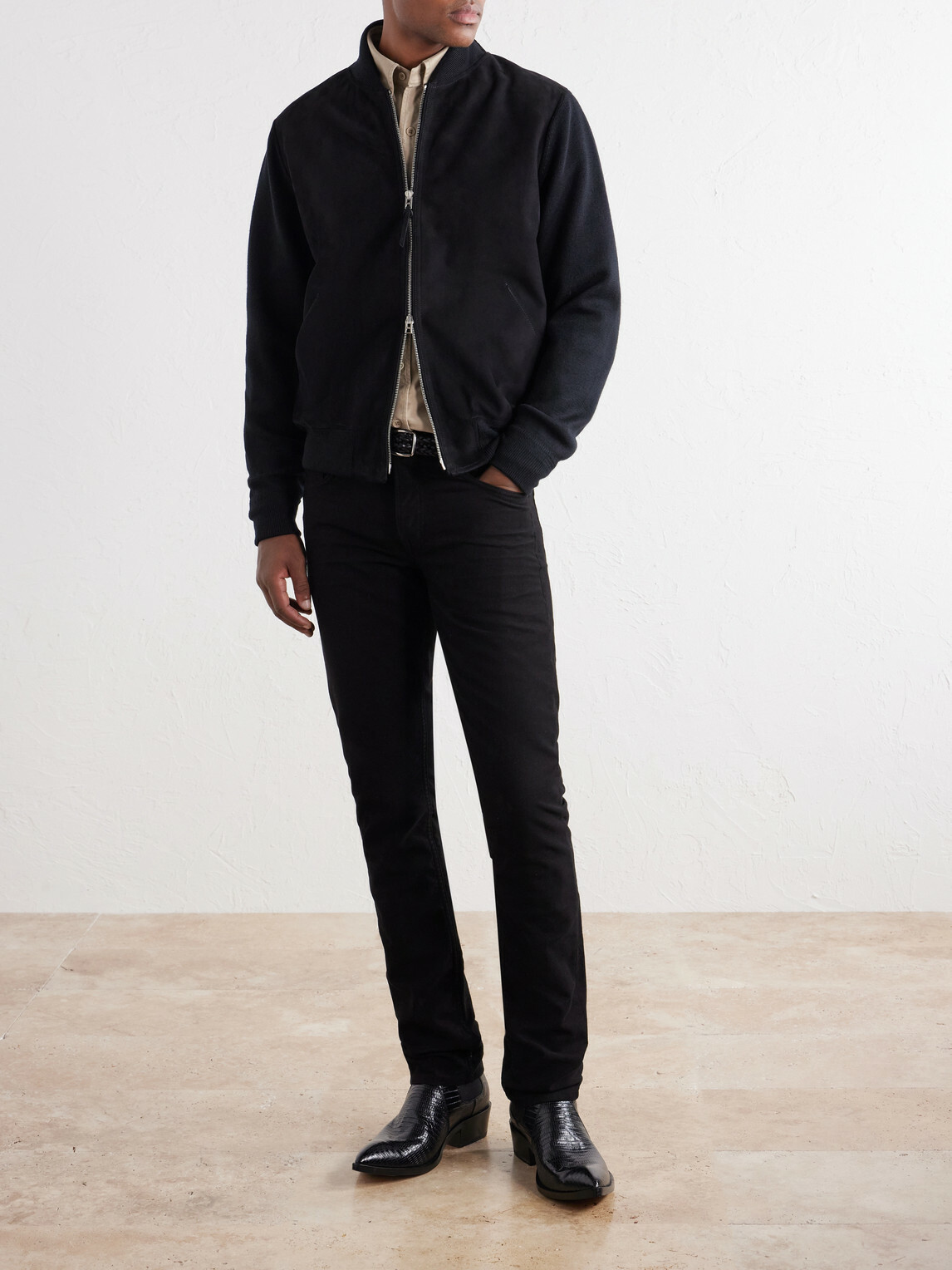 TOM FORD - Suede and Milano Stitch Wool Bomber Jacket - Black