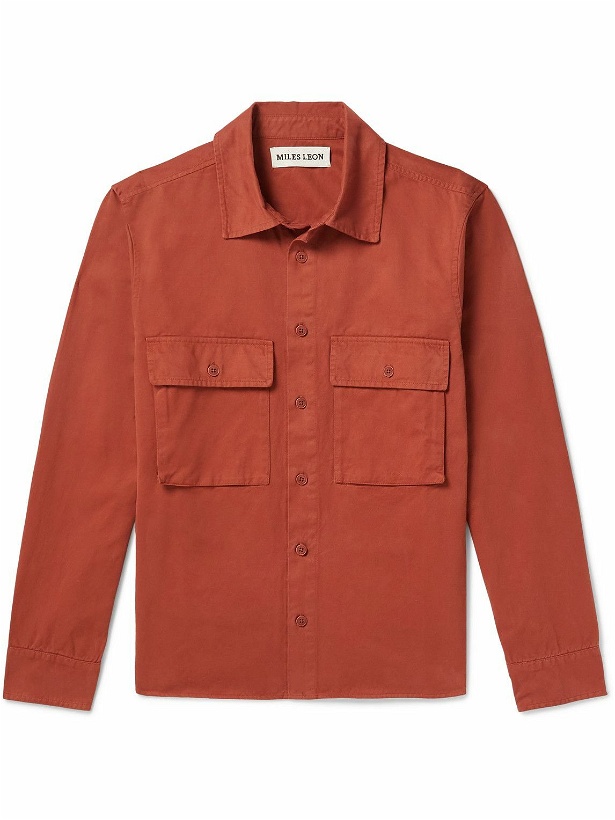 Photo: Miles Leon - Bellow Garment-Dyed Cotton-Twill Shirt - Red