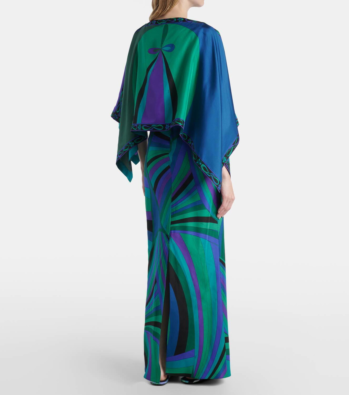 Pucci Iride printed cape-detail silk maxi dress