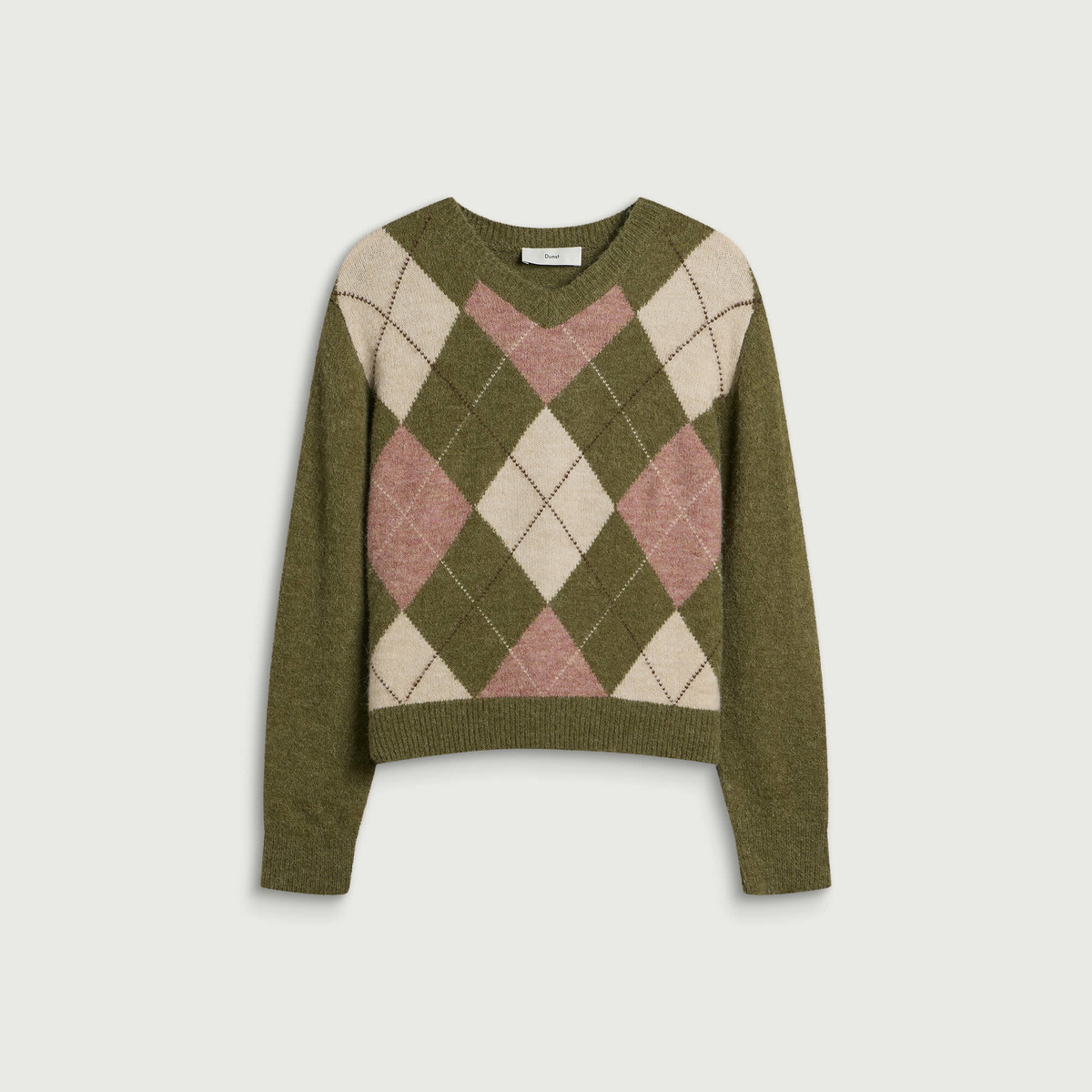DUNST Women's Alpaca Argyle Jumper in Olive Khaki