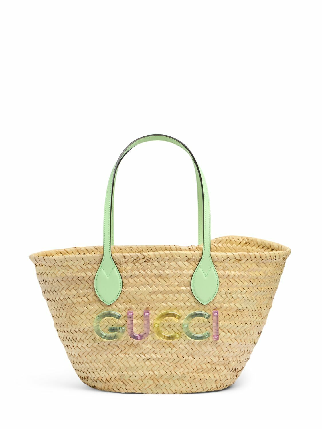 Gucci★素敵！Resort Collection GG Raffia Tote, Palm Desert GUCCI Leather-trimmed faux raffia tote | NET-A-PORTER