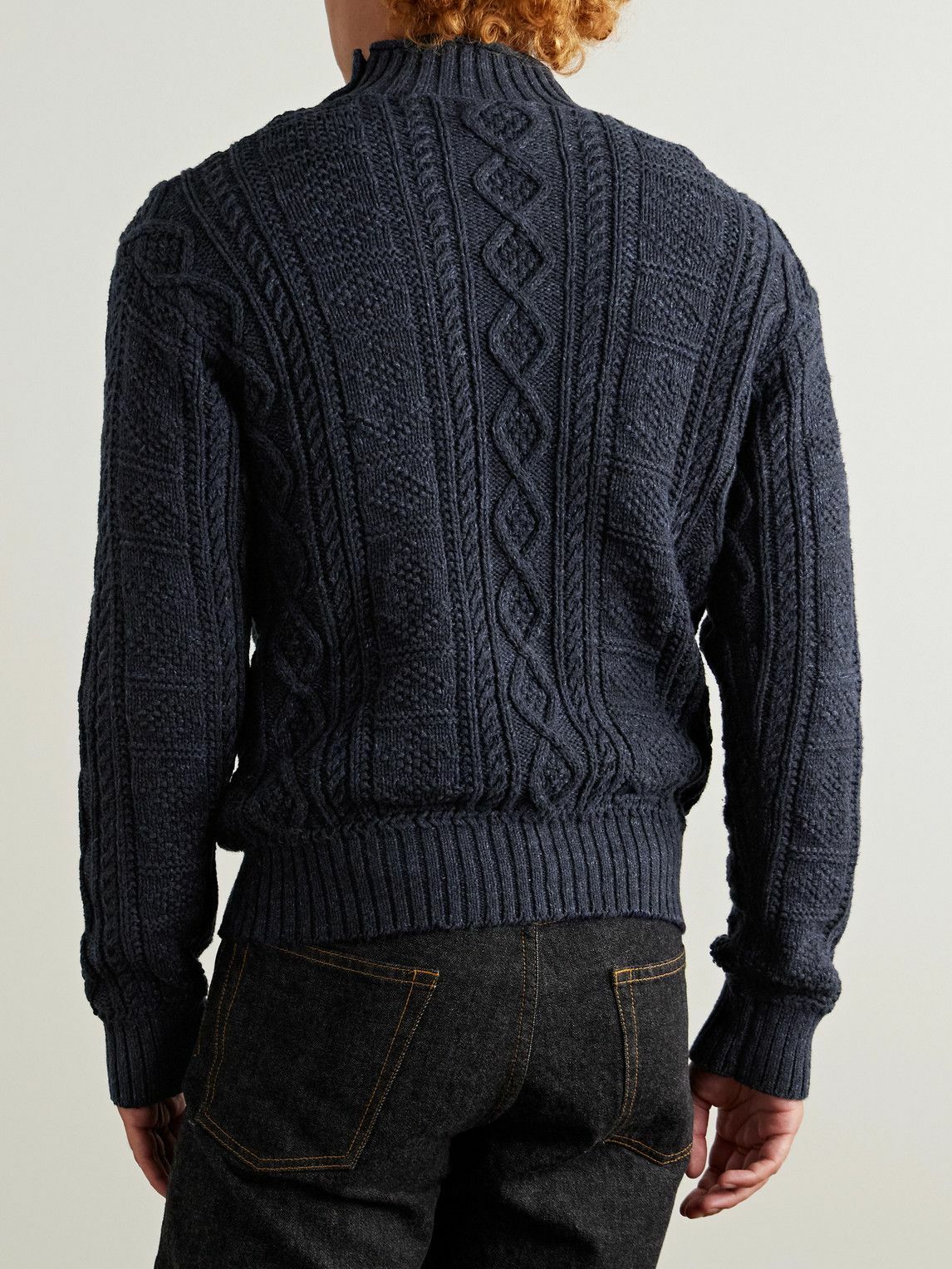 RRL - Cable-Knit Cotton Mock-Neck Sweater - Blue RRL RRL - Cable-Knit Cotton Mock-Neck Sweater - Blue RRL