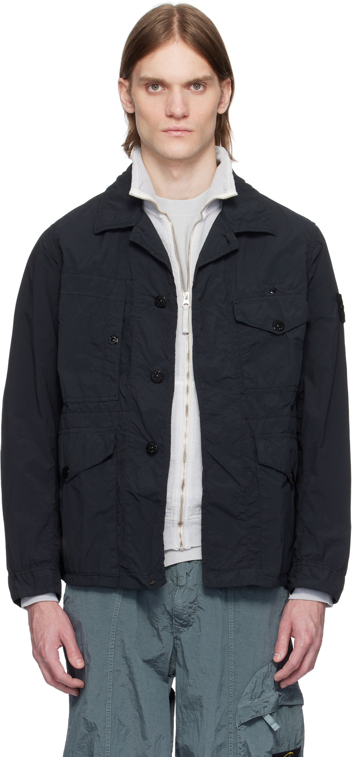 Stone Island Black Nylon Smerigliato Ghost Jacket Stone Island