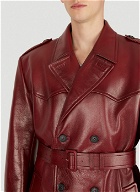 Double Breasted Leather Trench Coat in Red