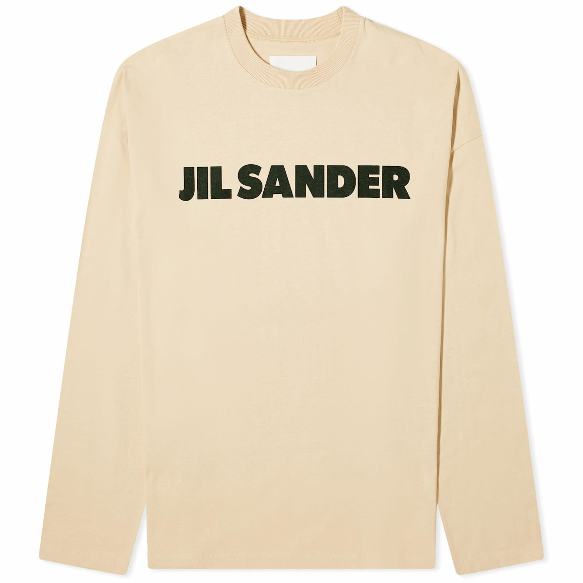 Photo: Jil Sander Men's Long Sleeve Logo T-Shirt in Dark Sand