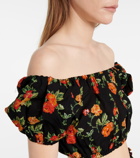 Caroline Constas Floral linen bandana, crop top and shorts set