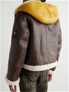 KENZO - Shearling-Trimmed Leather Flight Jacket - Brown