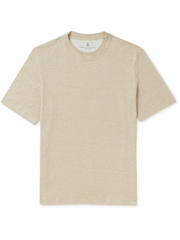 Photo: Brunello Cucinelli - Slub Linen and Cotton-Blend Jersey T-Shirt - Neutrals