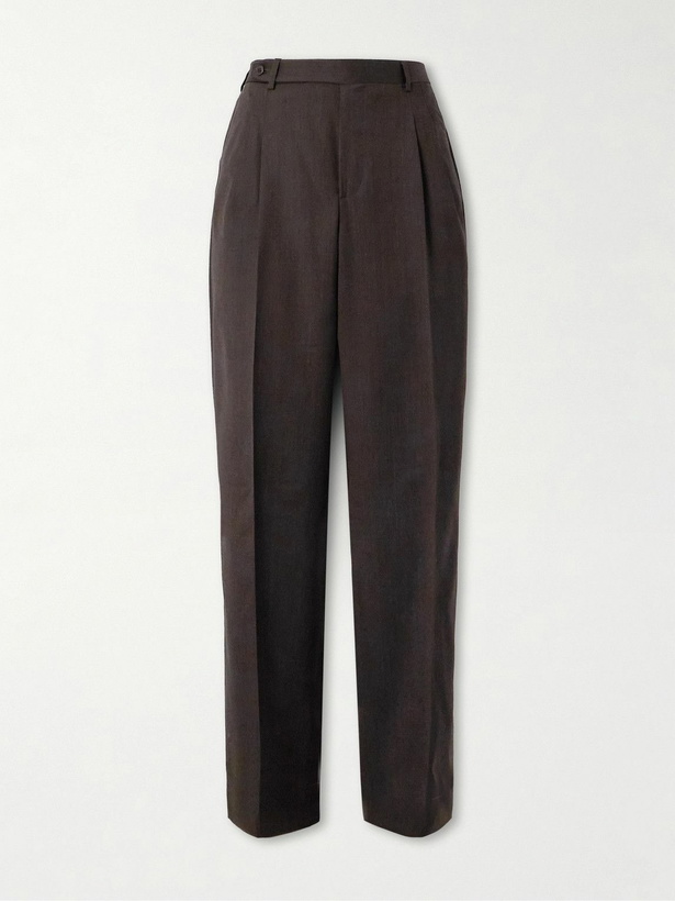 Photo: Brioni - Capri Wide-Leg Pleated Wool-Blend Trousers - Brown
