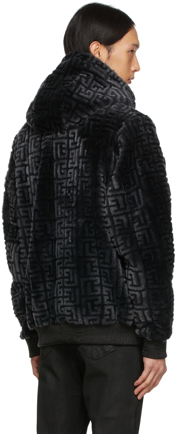 Balmain Black Monogram Shearling Jacket Balmain