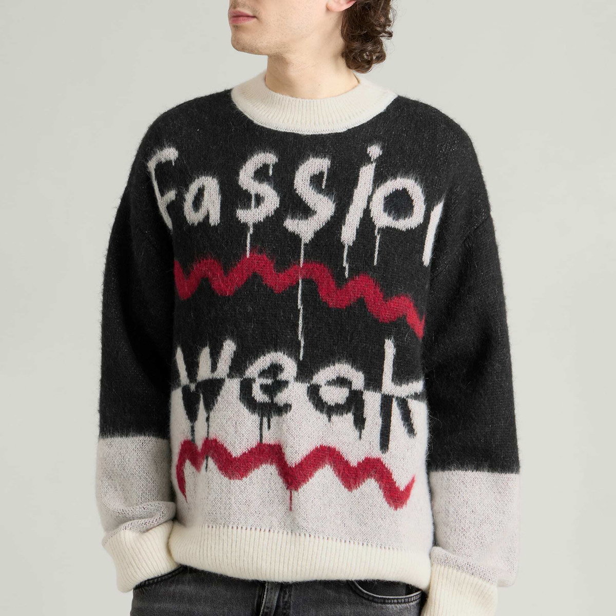 Navinder Nangla Fassion Weak Mohair Jumper in Black/White/Red