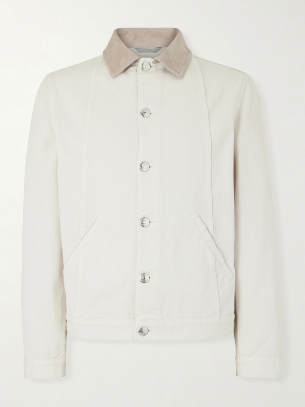 Photo: Brunello Cucinelli - Leather-Trimmed Denim Jacket - Neutrals