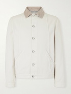 Brunello Cucinelli - Leather-Trimmed Denim Jacket - Neutrals