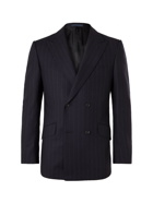 Kingsman - Oxford Slim-Fit Double-Breasted Pinstriped Wool Suit Jacket - Blue