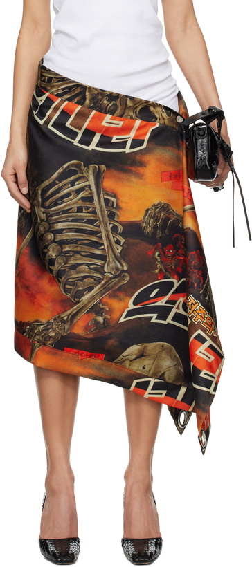 Photo: LU'U DAN Black & Orange Bendera Wrap Midi Skirt