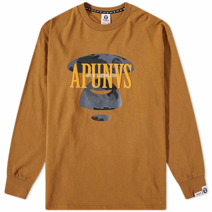 Photo: Men's AAPE Long Sleeve UNVS T-Shirt in Light Brown