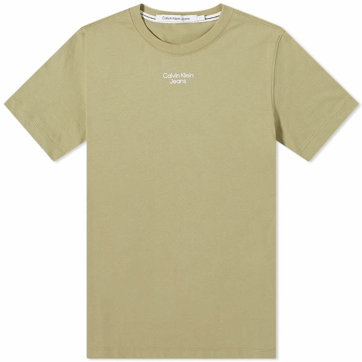 Photo: Calvin Klein Men's Stacked Logo T-Shirt in Faded Olive