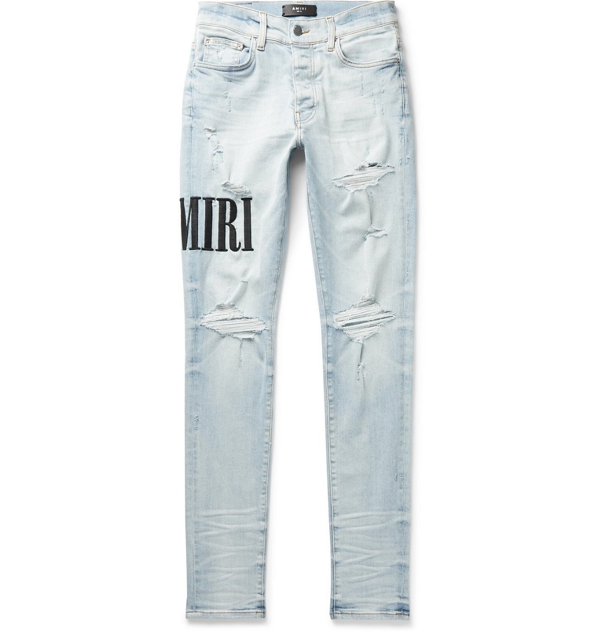 AMIRI - Skinny-Fit Logo-Embroidered Distressed Stretch-Denim Amiri Blue - Jeans