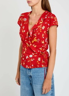 Reformation Clemence Floral-print Crepe Wrap top Red