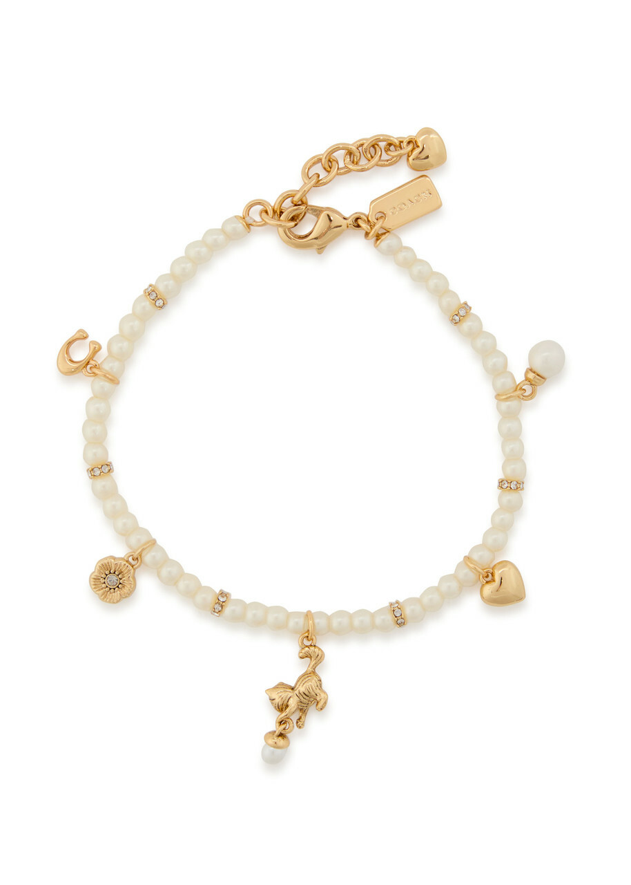 Coach Multi-charm Beaded Metal Bracelet - Pearl - One Size