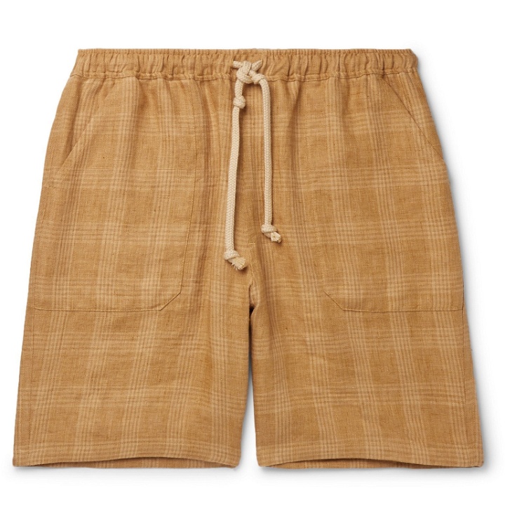 Photo: Nanushka - Jem Checked Linen Drawstring Shorts - Yellow