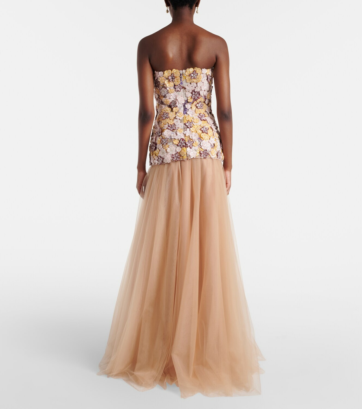 Costarellos Theia floral-appliqué sequined tulle gown