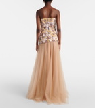Costarellos Theia floral-appliqué sequined tulle gown