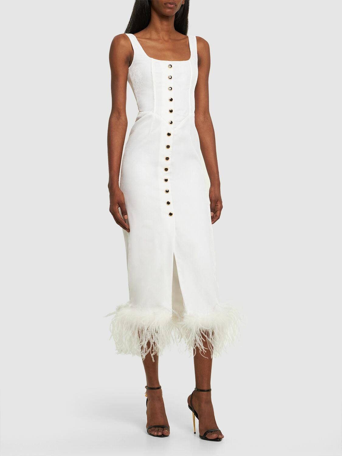 ALESSANDRA RICH★素敵！フェザートリムベルベットミディドレス Alessandra Rich Feather-trim velvet minidress | FAB3173F2603900