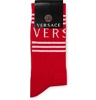 Versace - Logo-Jacquard Ribbed Stretch Cotton-Blend Socks - Red