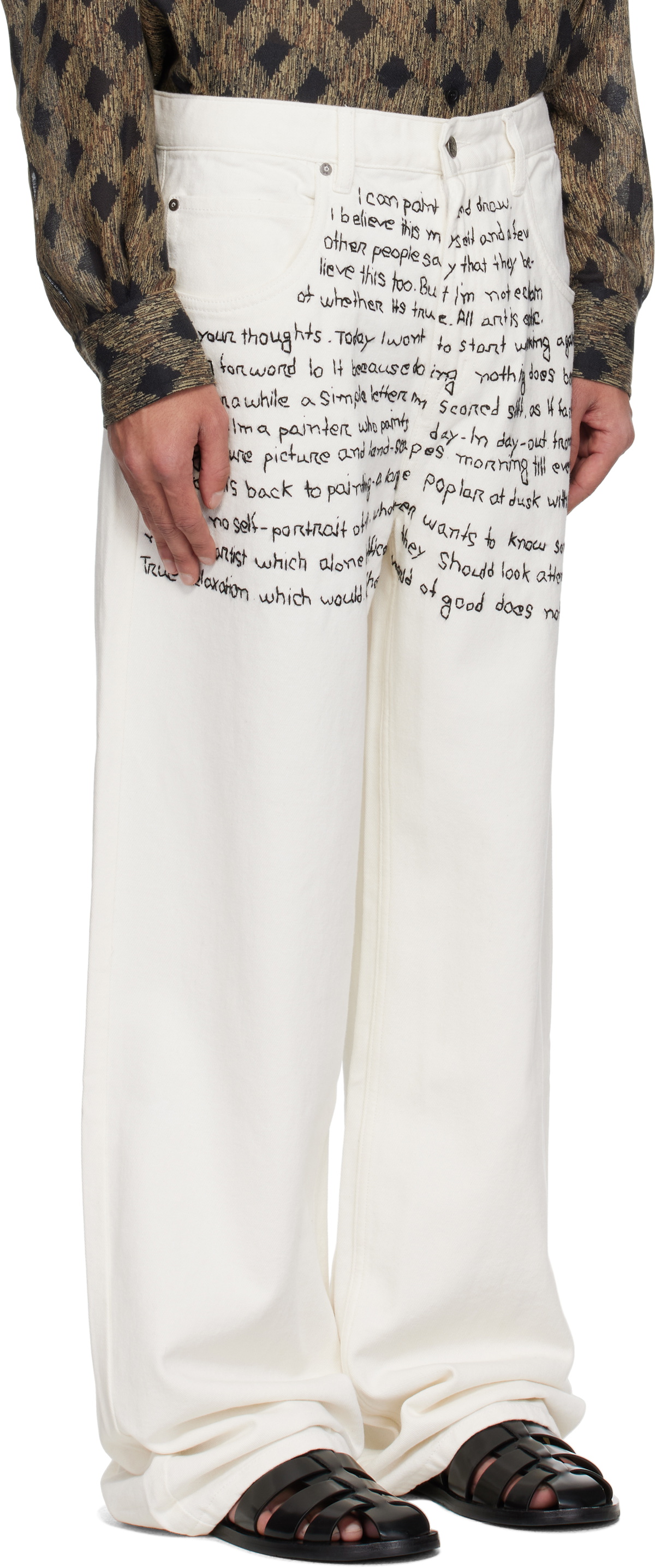 Glass Cypress White Swirly Text Jeans