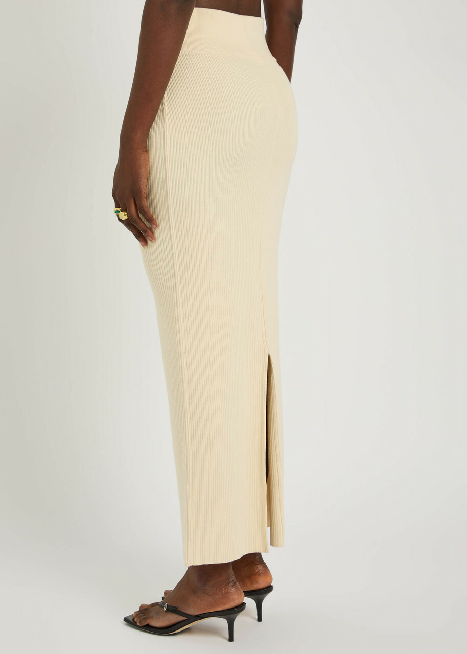 Wardrobe.nyc Ribbed Knit Midi Skirt Cream