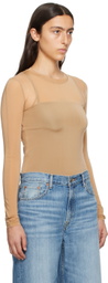 LVIR Beige Contrast Mesh Long Sleeve T-Shirt