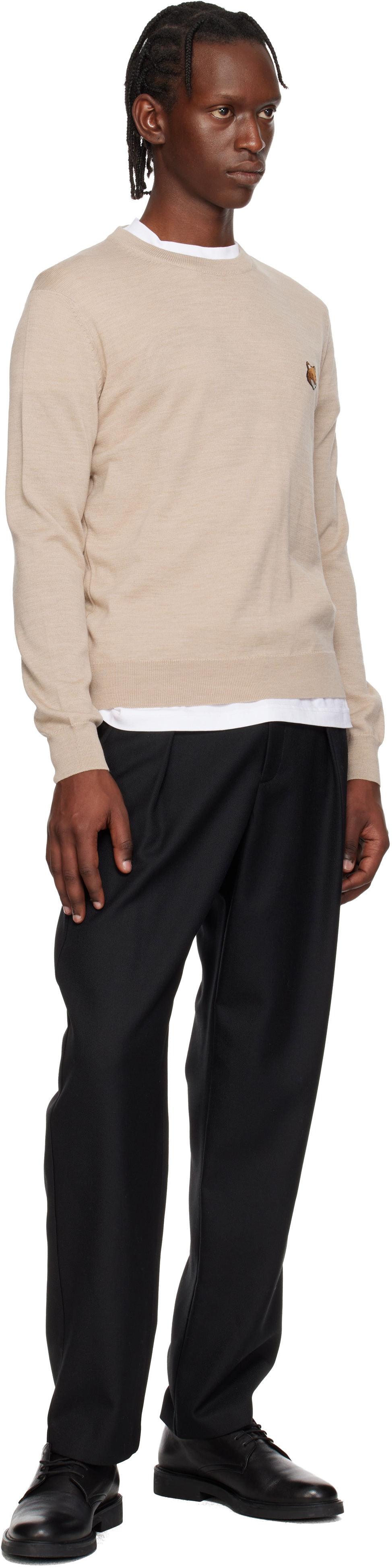 Maison Kitsuné Beige Fox Head Merino Regular Sweater