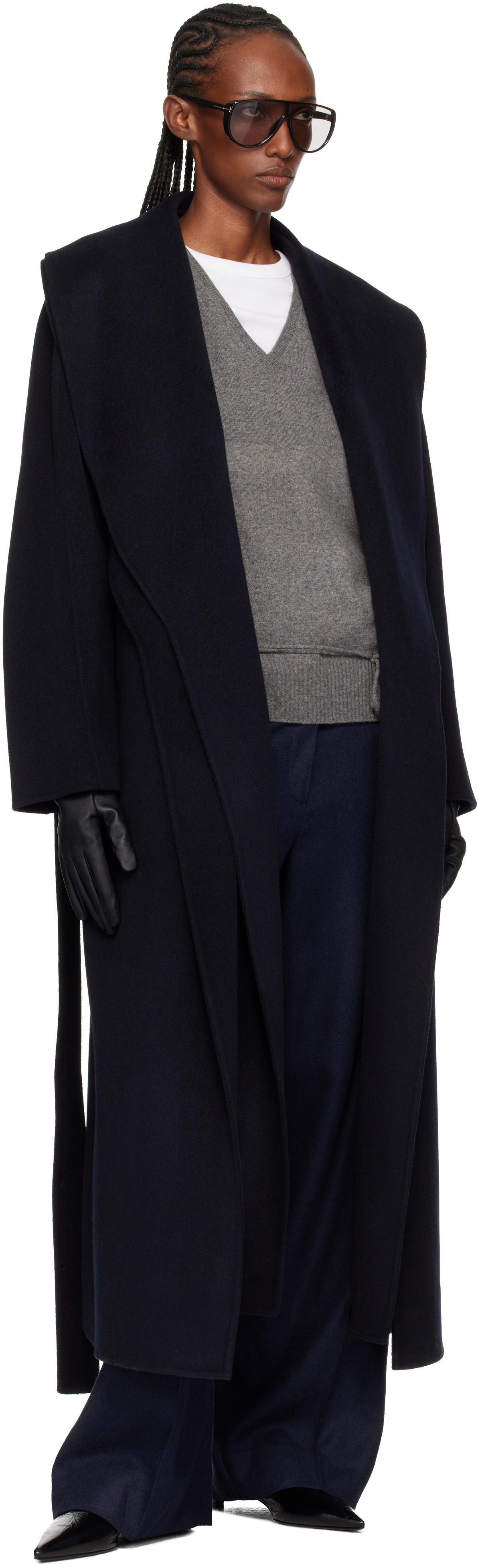 Róhe Navy Signature Double-Faced Scarf Coat