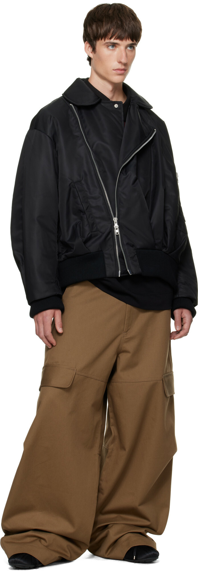 Simone Rocha Black Draped Side Zip Bomber Jacket