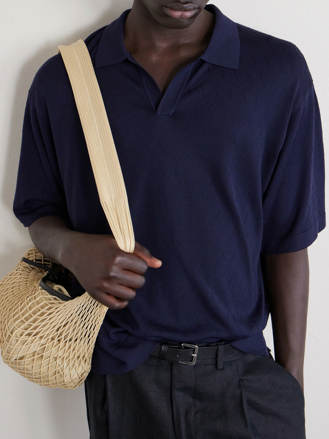 Officine Générale - Pele Jacquard-Knit Lyocell and Wool-Blend Polo Shirt - Blue