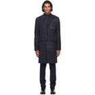 Etro Navy Wool Check Coat