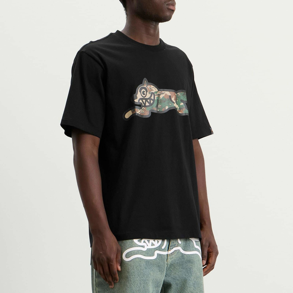 ICECREAM Men's Camo Running Dog Woodland T-Shirt in Black
