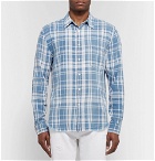 FRAME - Distressed Checked Cotton-Flannel Shirt - Blue
