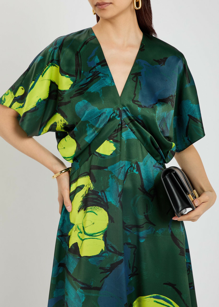 Roksanda Sadee Printed Satin Midi Dress Multicoloured