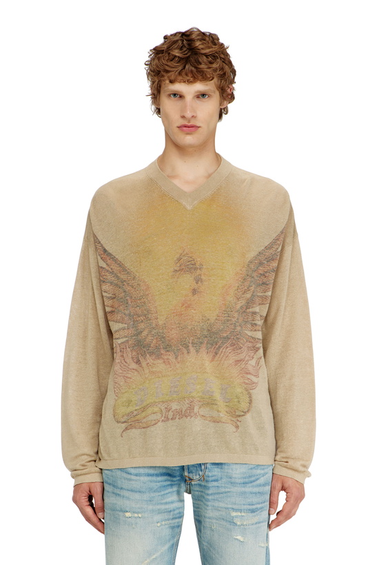Photo: Diesel Linen jumper with faded Phoenix print - Knitwear Mens in Beige