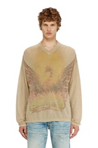 Diesel Linen jumper with faded Phoenix print - Knitwear Mens in Beige
