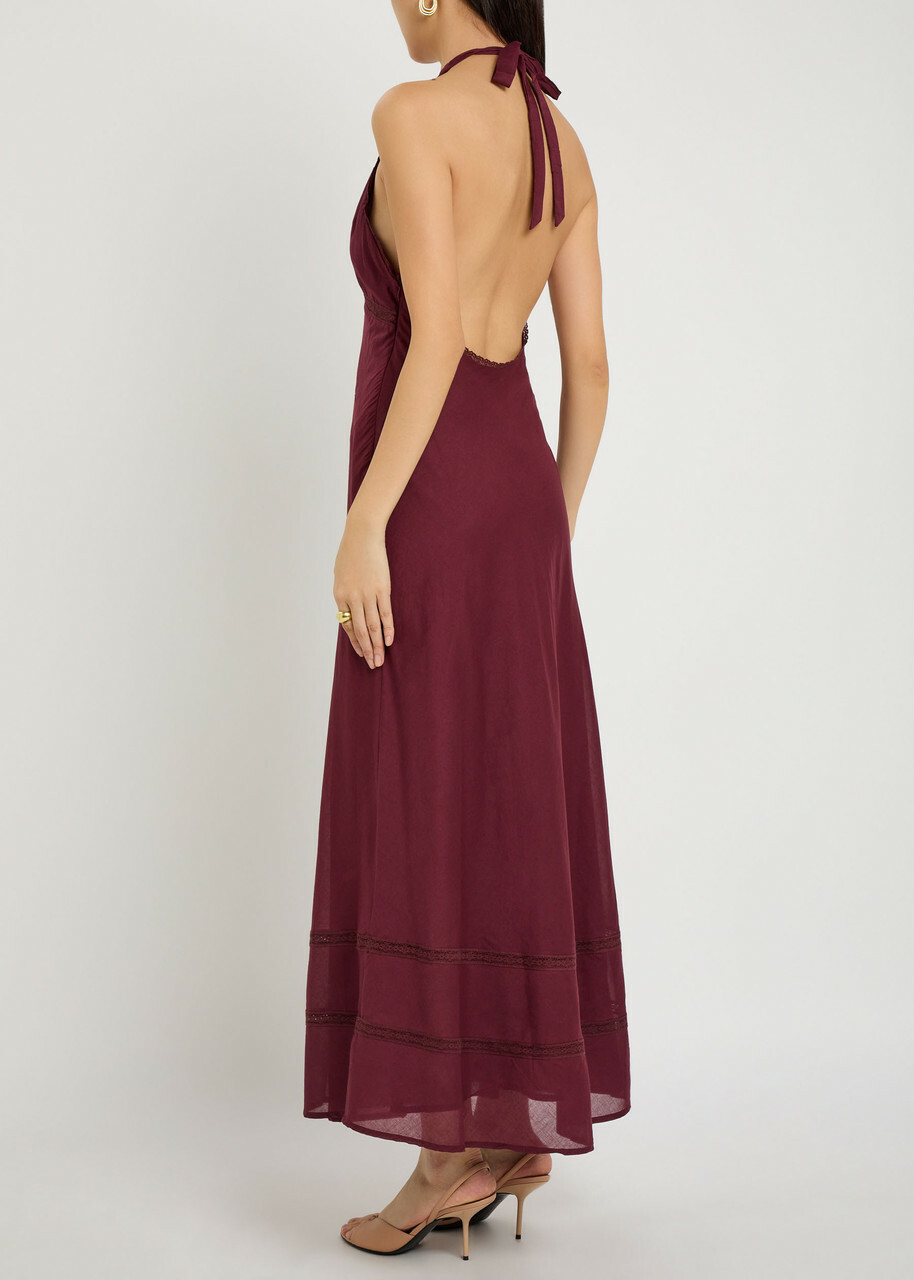 Faithfull The Brand Jasmine Halterneck Cotton Maxi Dress Dark Red