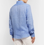 Brunello Cucinelli - Button-Down Collar Mélange Linen Shirt - Blue