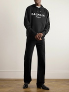 Balmain - Logo-Print Stretch-Cotton Jersey Hoodie - Black